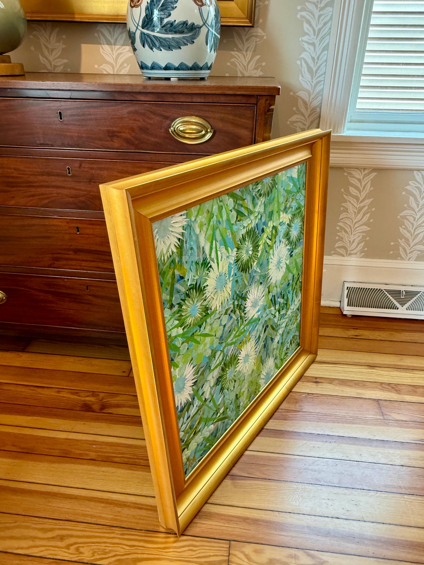 Alison Diamond McElroy Verdant I Abstract Floral Painting in Gold Frame