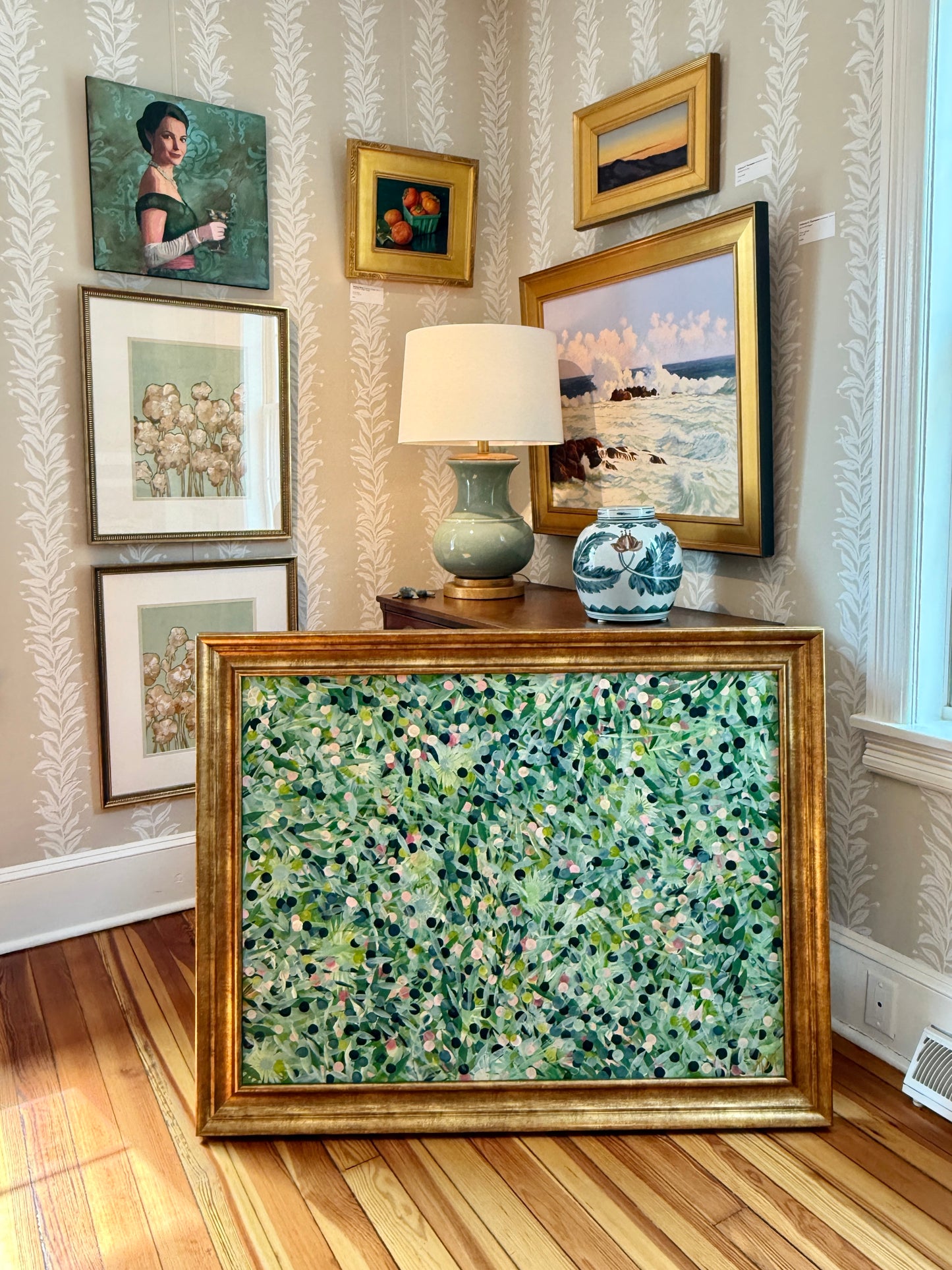 Alison Diamond McElroy Moody Bloom Abstract Floral Painting in Gold Frame