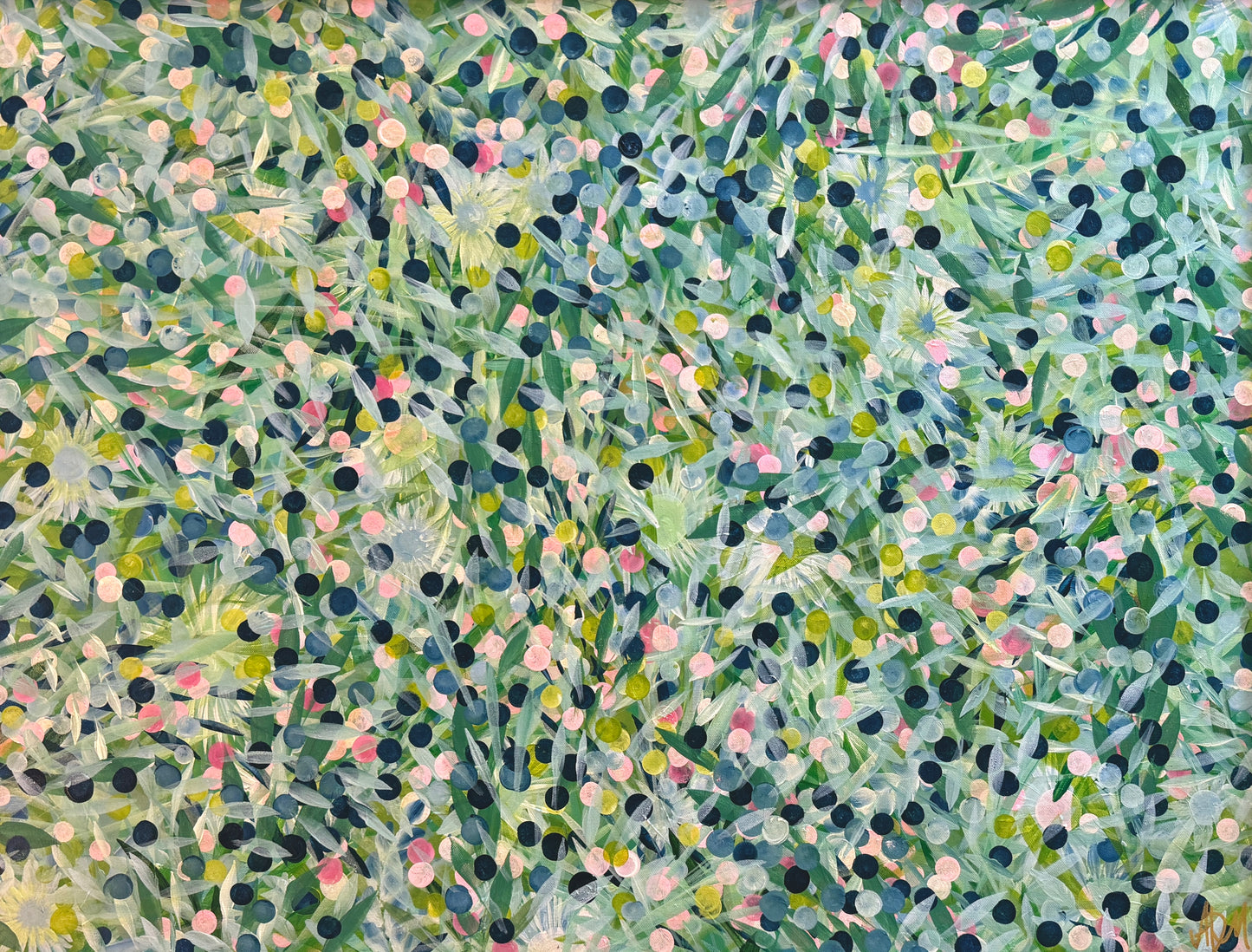 Alison Diamond McElroy Moody Bloom Abstract Floral Painting in Gold Frame
