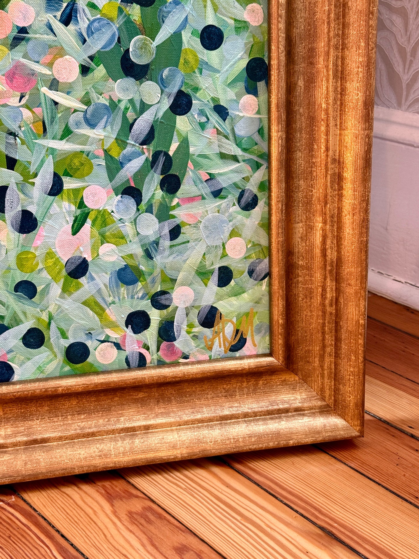 Alison Diamond McElroy Moody Bloom Abstract Floral Painting in Gold Frame
