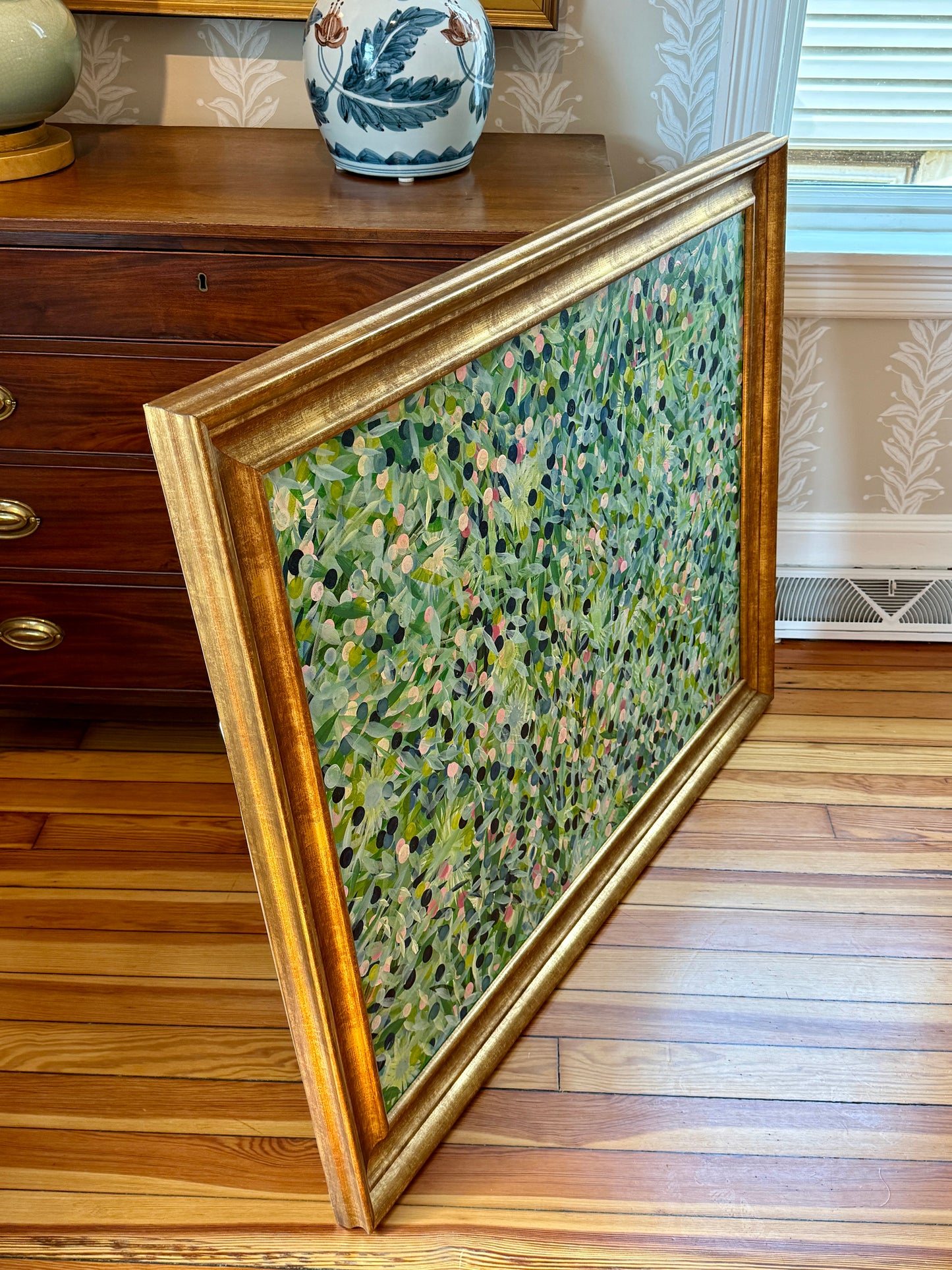 Alison Diamond McElroy Moody Bloom Abstract Floral Painting in Gold Frame
