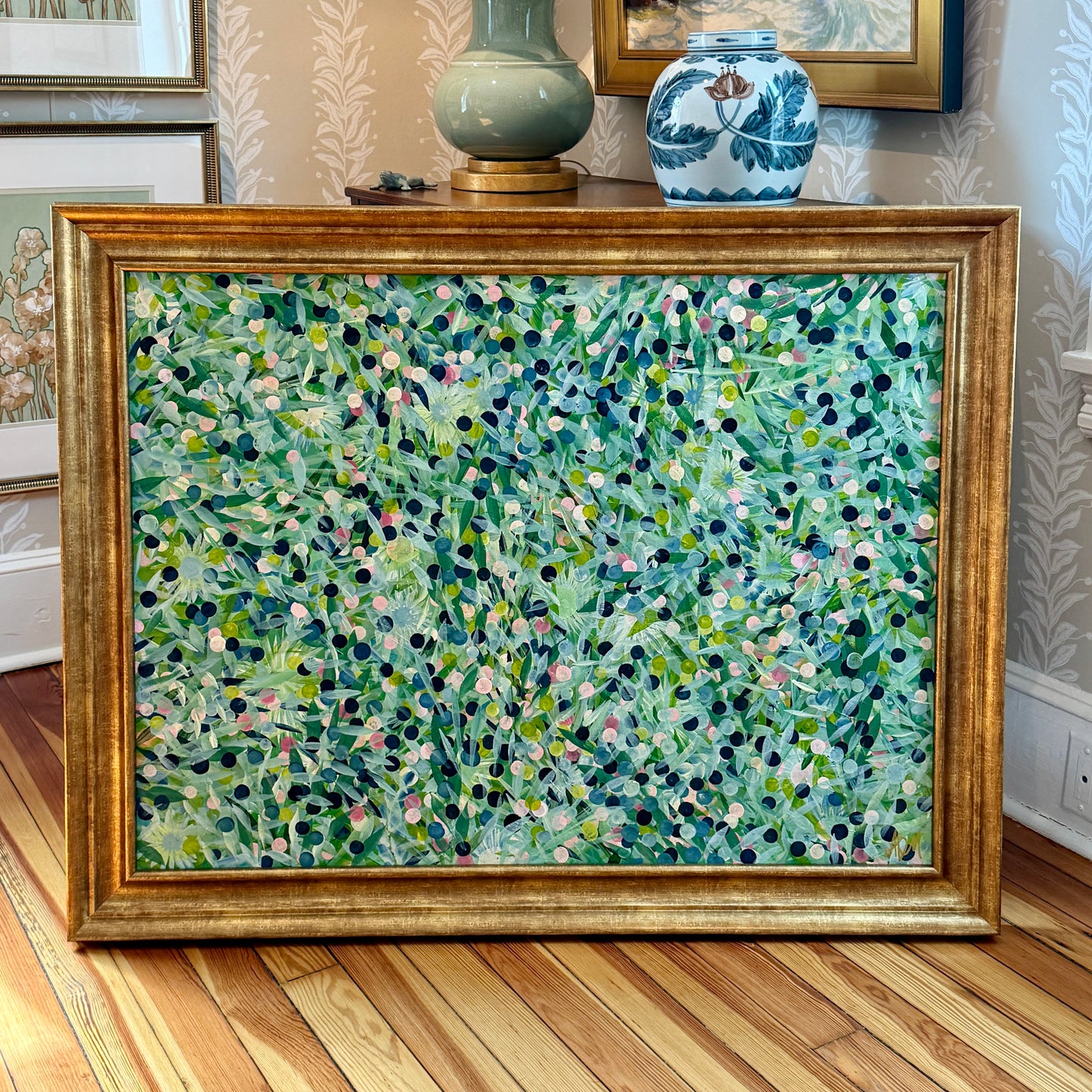 Alison Diamond McElroy Moody Bloom Abstract Floral Painting in Gold Frame