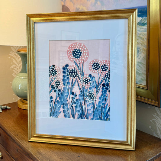 Alison Diamond McElroy Seersucker Summer I Abstract Floral Painting in Gold Frame