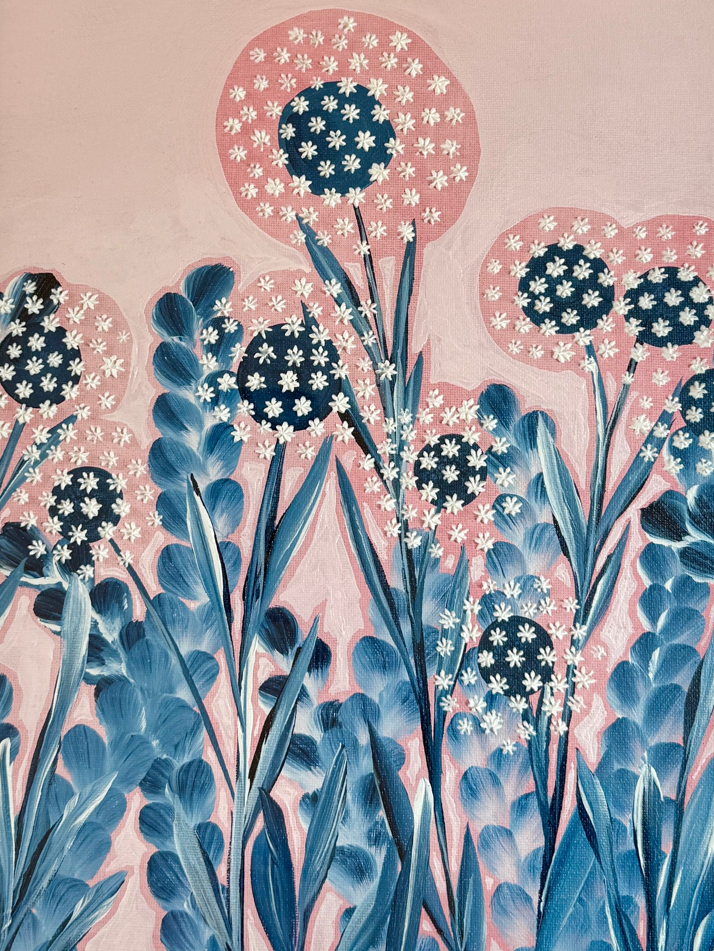 Alison Diamond McElroy Seersucker Summer I Abstract Floral Painting in Gold Frame