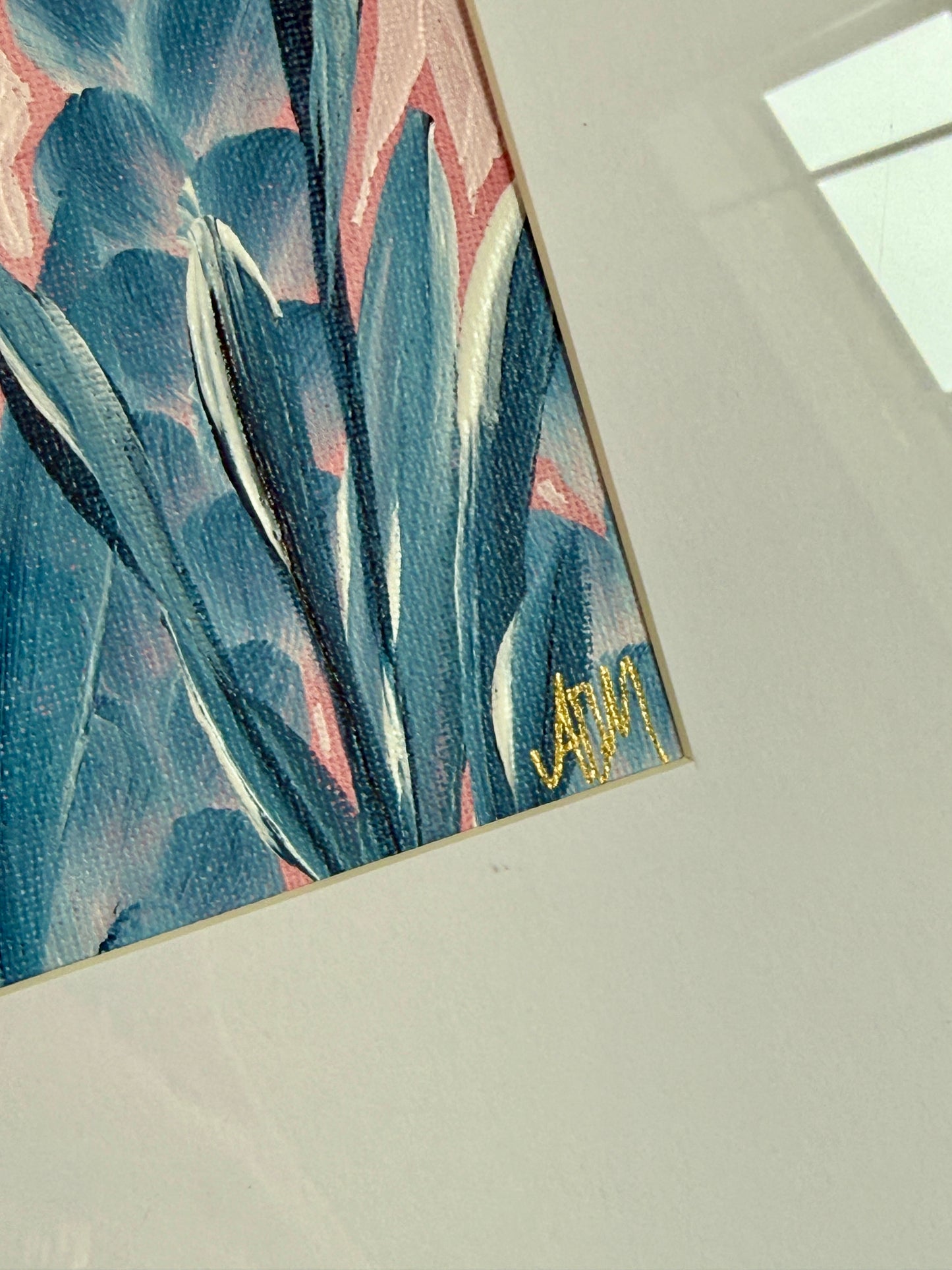 Alison Diamond McElroy Seersucker Summer I Abstract Floral Painting in Gold Frame