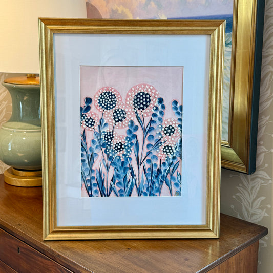 Alison Diamond McElroy Seersucker Summer II Abstract Floral Painting in Gold Frame