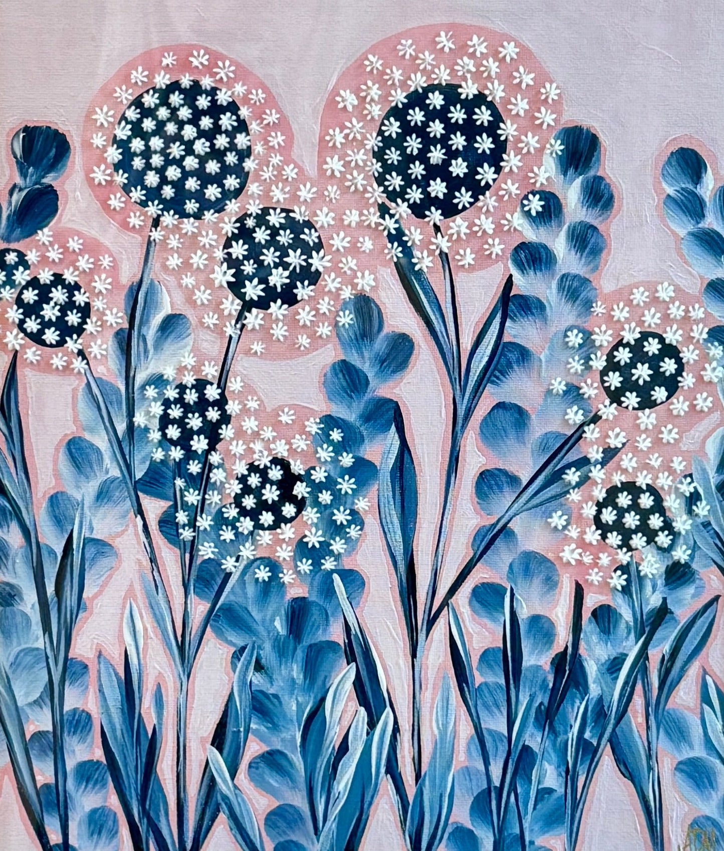Alison Diamond McElroy Seersucker Summer II Abstract Floral Painting in Gold Frame