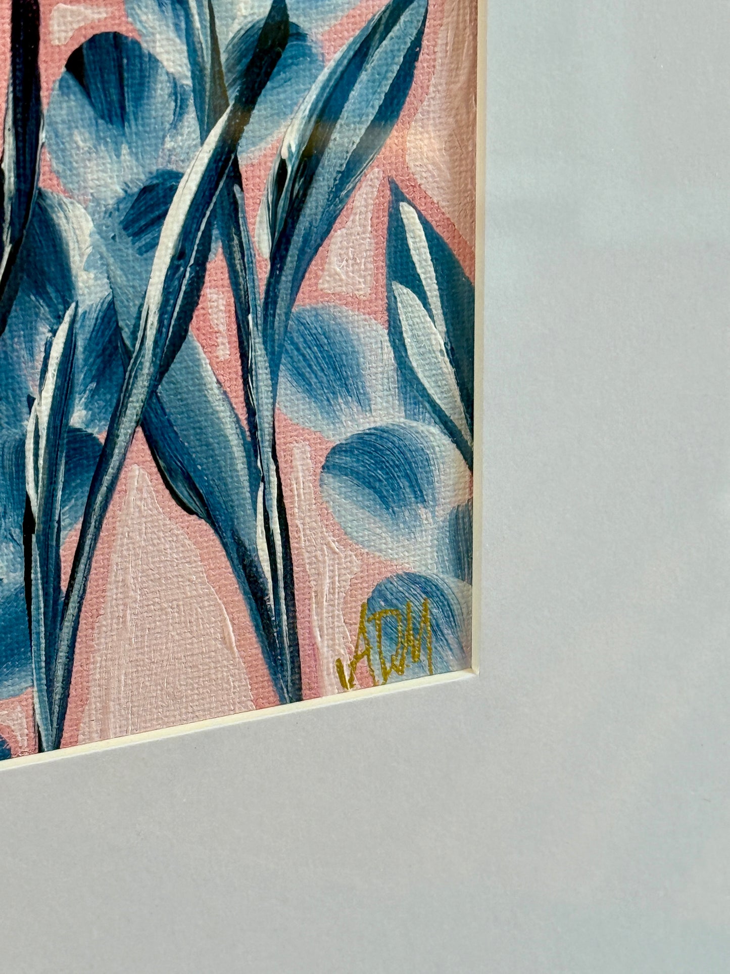 Alison Diamond McElroy Seersucker Summer II Abstract Floral Painting in Gold Frame