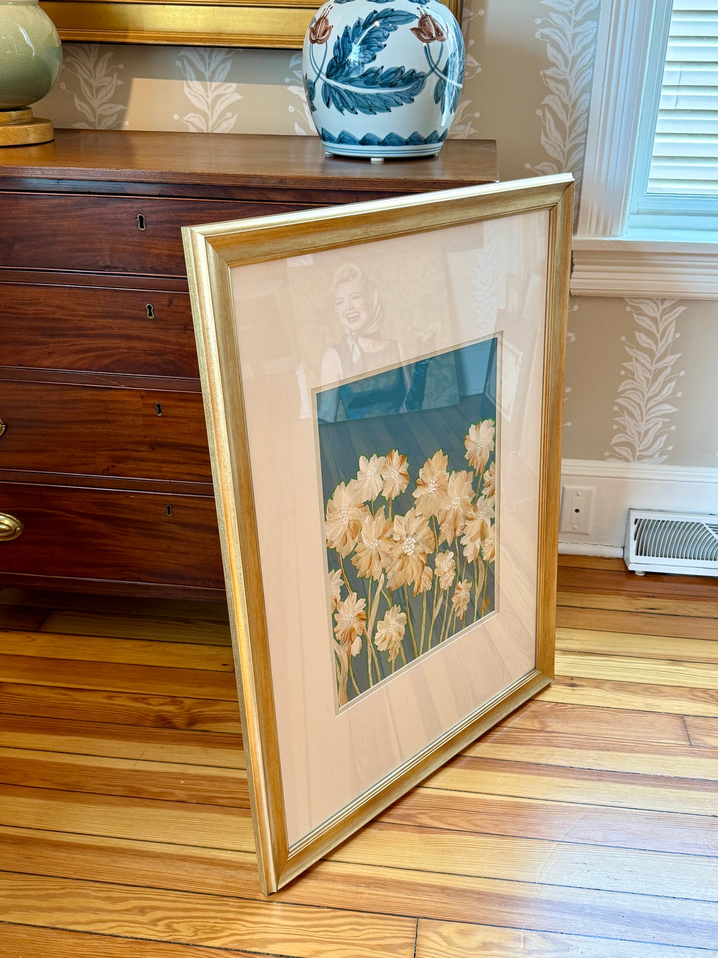 Alison Diamond McElroy After Dusk Abstract Floral Painting in Gold Frame