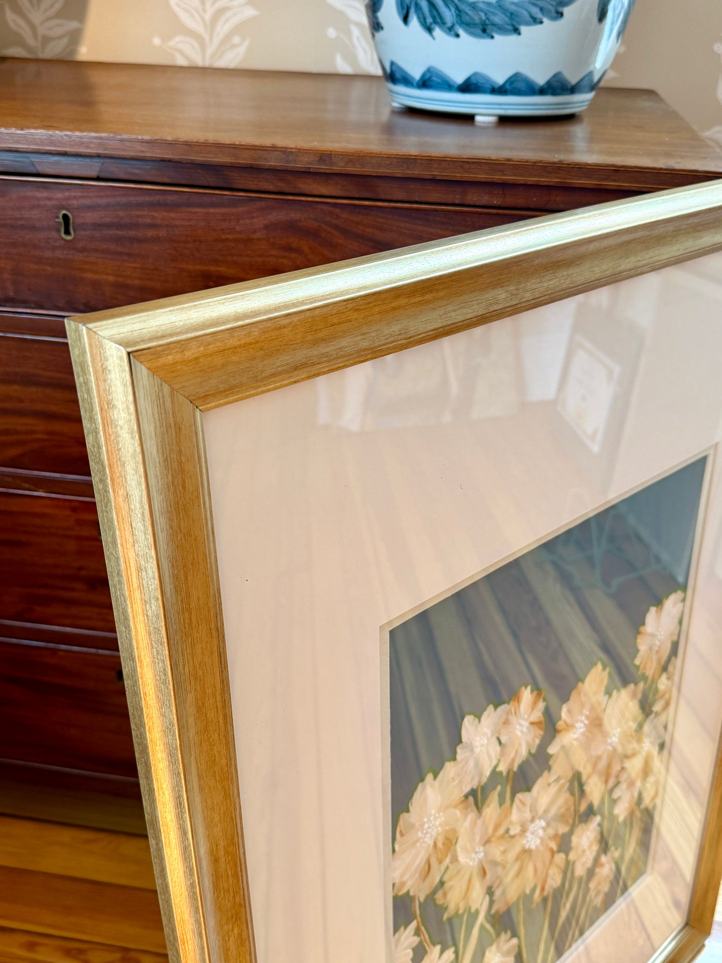 Alison Diamond McElroy After Dusk Abstract Floral Painting in Gold Frame
