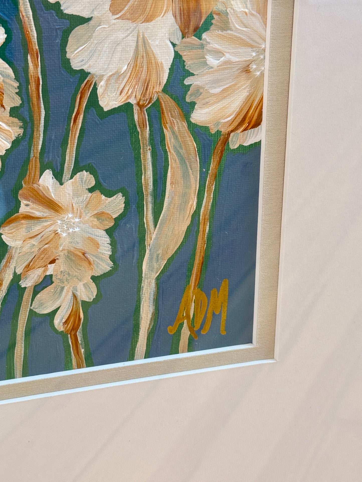Alison Diamond McElroy After Dusk Abstract Floral Painting in Gold Frame