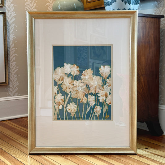 Alison Diamond McElroy After Dusk Abstract Floral Painting in Gold Frame
