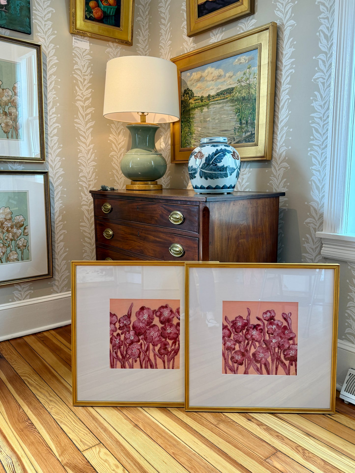 Alison Diamond McElroy Rose Field II Abstract Floral Painting in Gold Frame