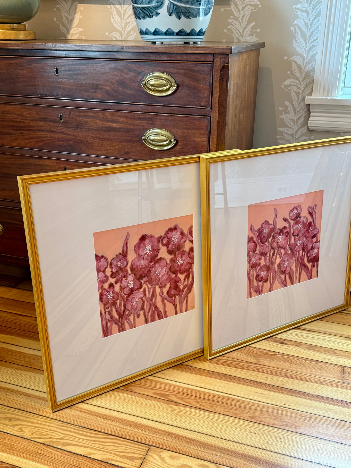Alison Diamond McElroy Rose Field I Abstract Floral Painting in Gold Frame