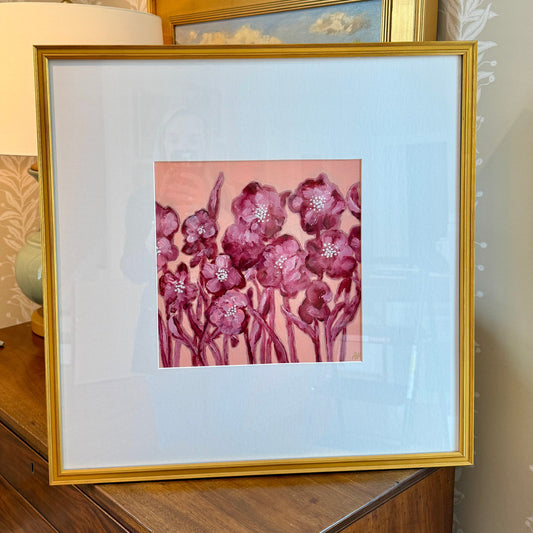 Alison Diamond McElroy Rose Field I Abstract Floral Painting in Gold Frame