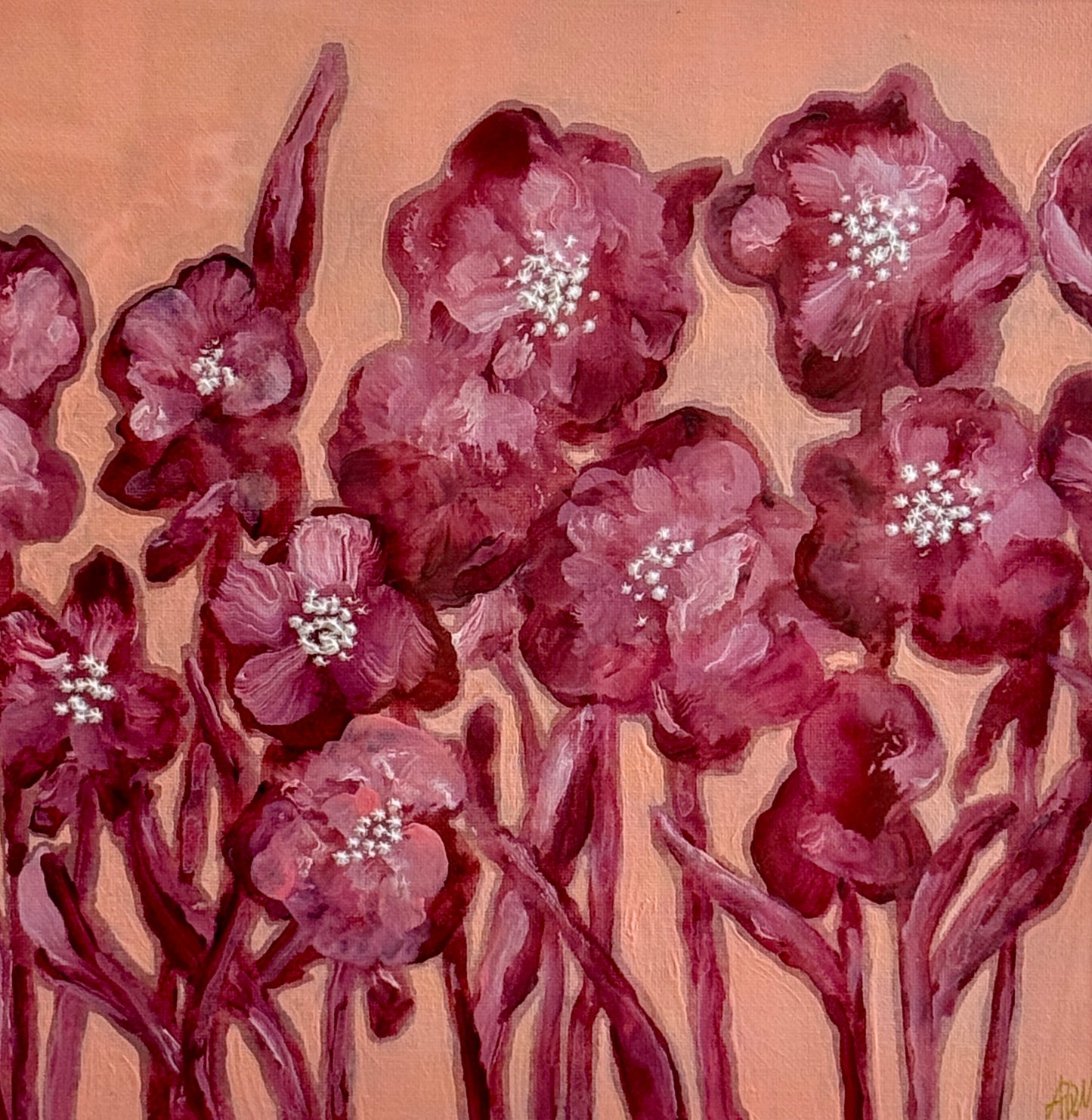 Alison Diamond McElroy Rose Field I Abstract Floral Painting in Gold Frame