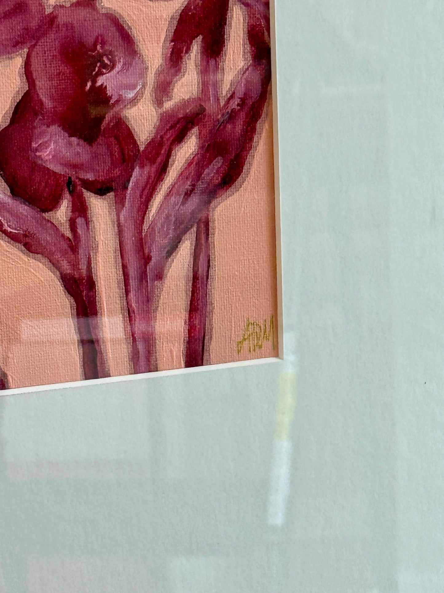 Alison Diamond McElroy Rose Field I Abstract Floral Painting in Gold Frame