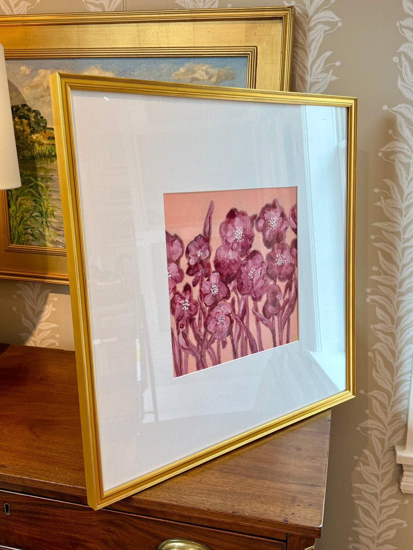 Alison Diamond McElroy Rose Field I Abstract Floral Painting in Gold Frame