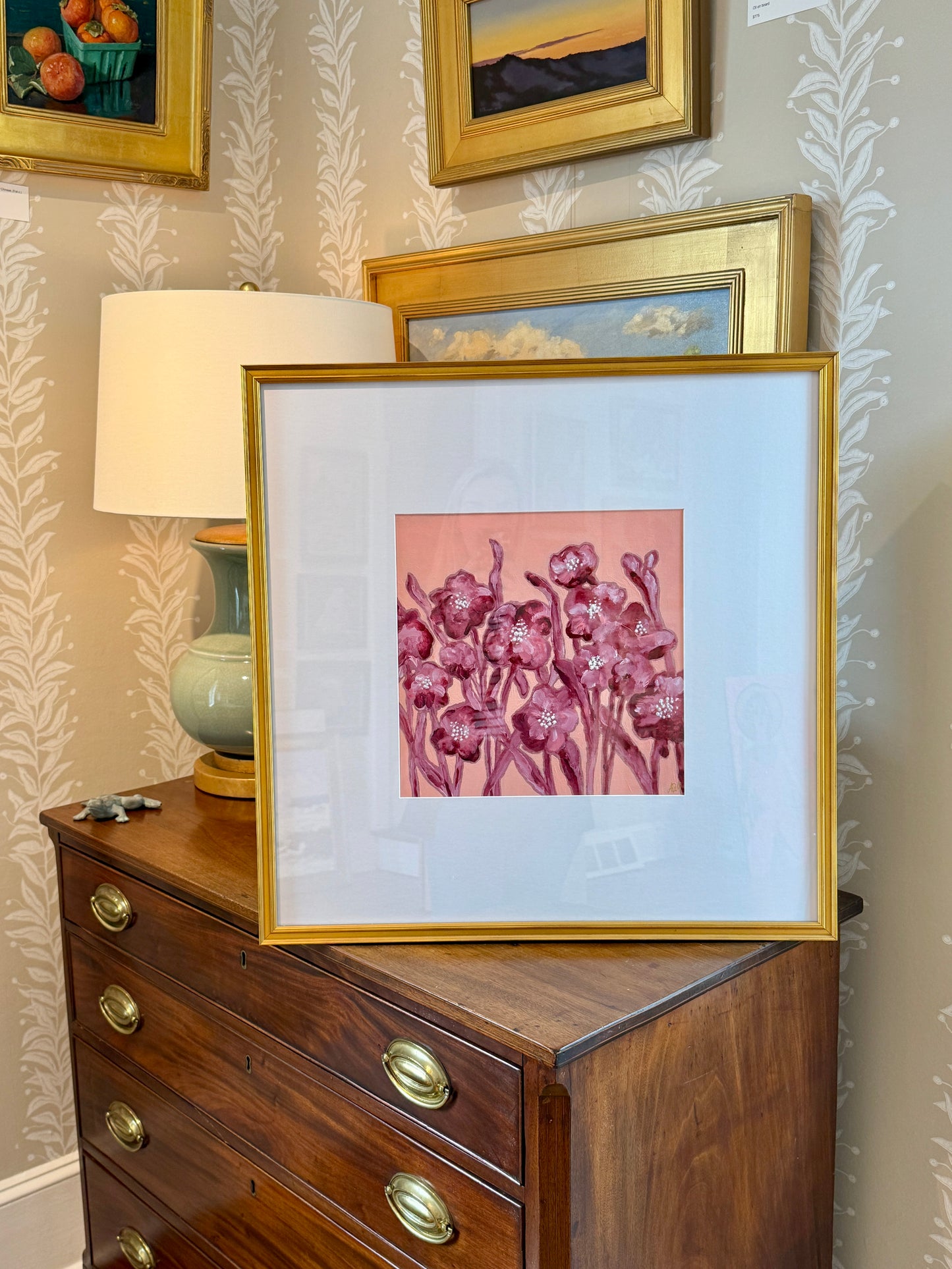 Alison Diamond McElroy Rose Field II Abstract Floral Painting in Gold Frame