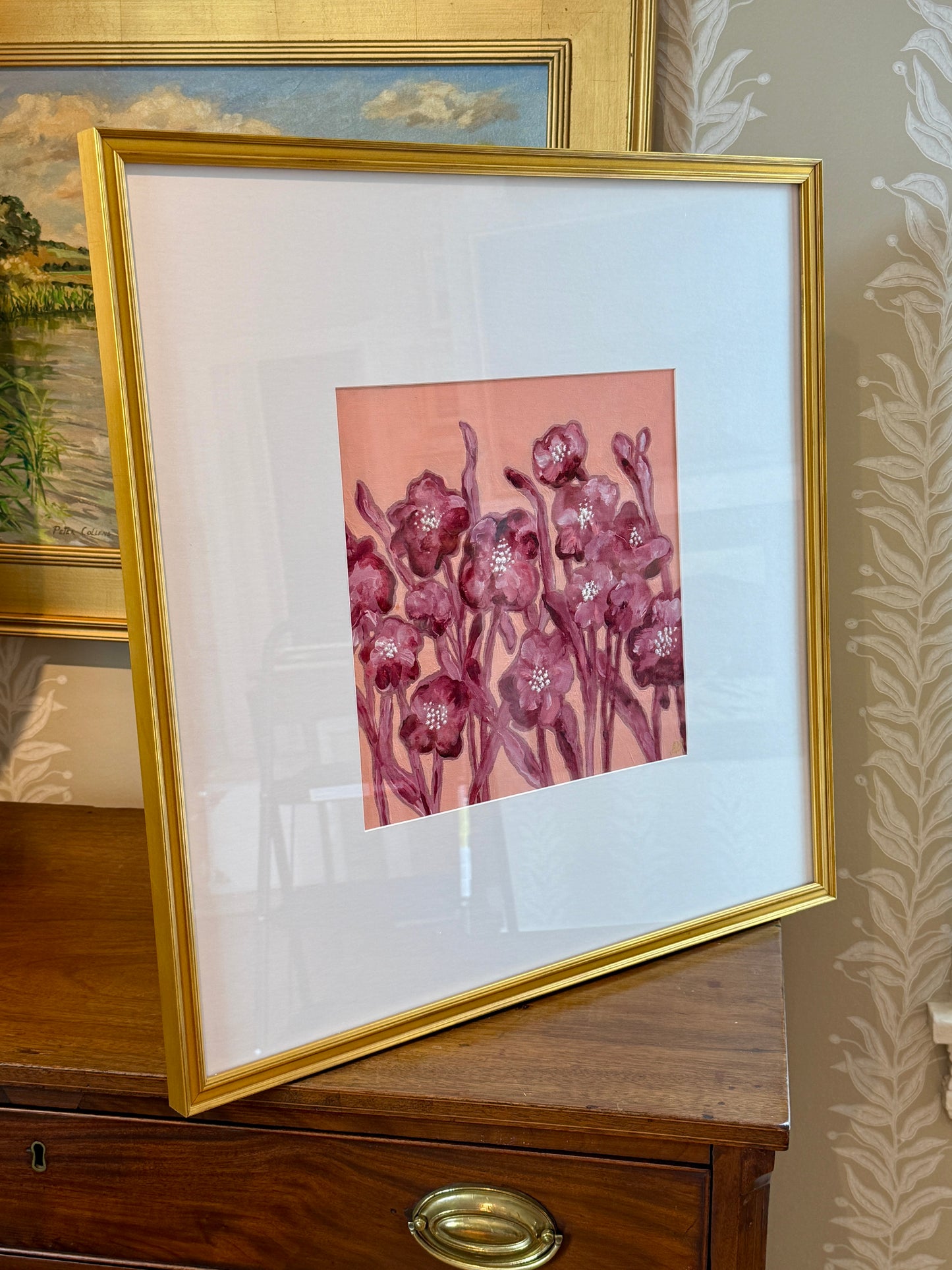 Alison Diamond McElroy Rose Field II Abstract Floral Painting in Gold Frame