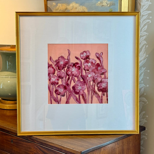 Alison Diamond McElroy Rose Field II Abstract Floral Painting in Gold Frame
