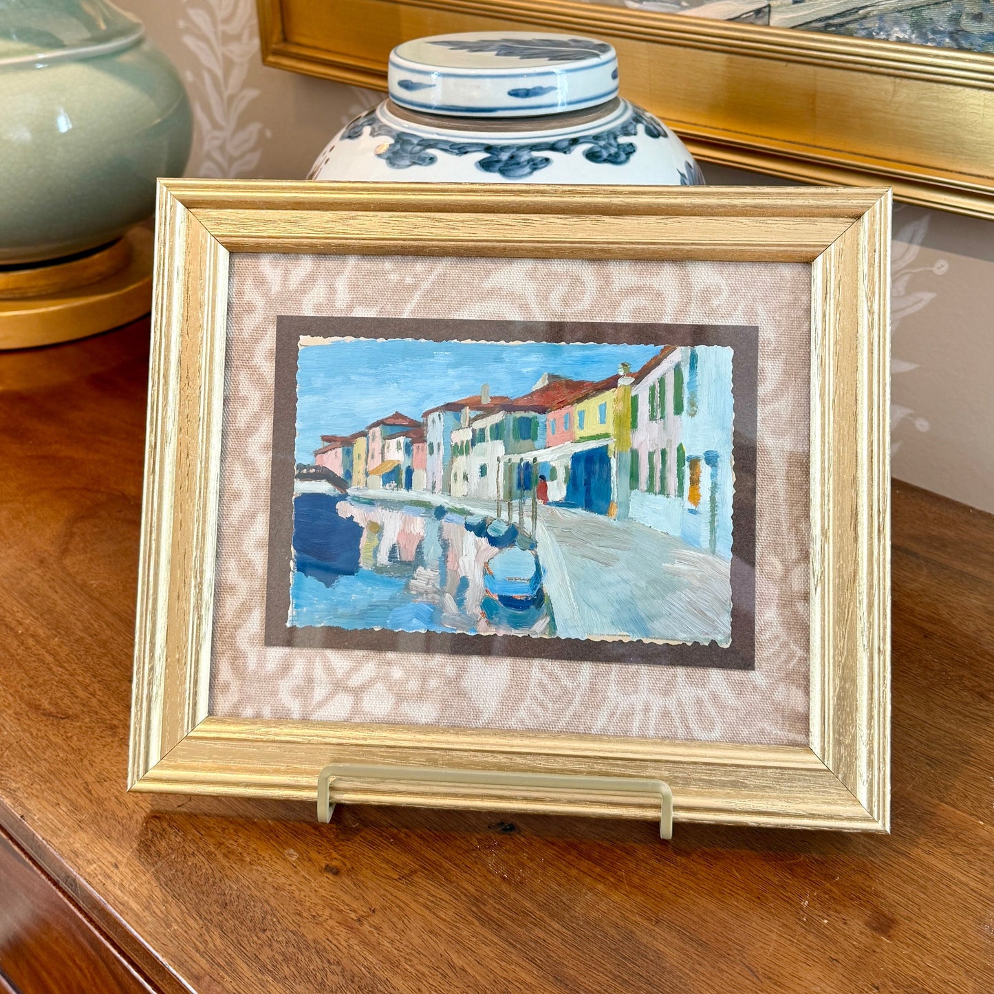 Victoria Donohue Venice Italy Canal Oil Painting on Cowtan and Tout in Gold Frame