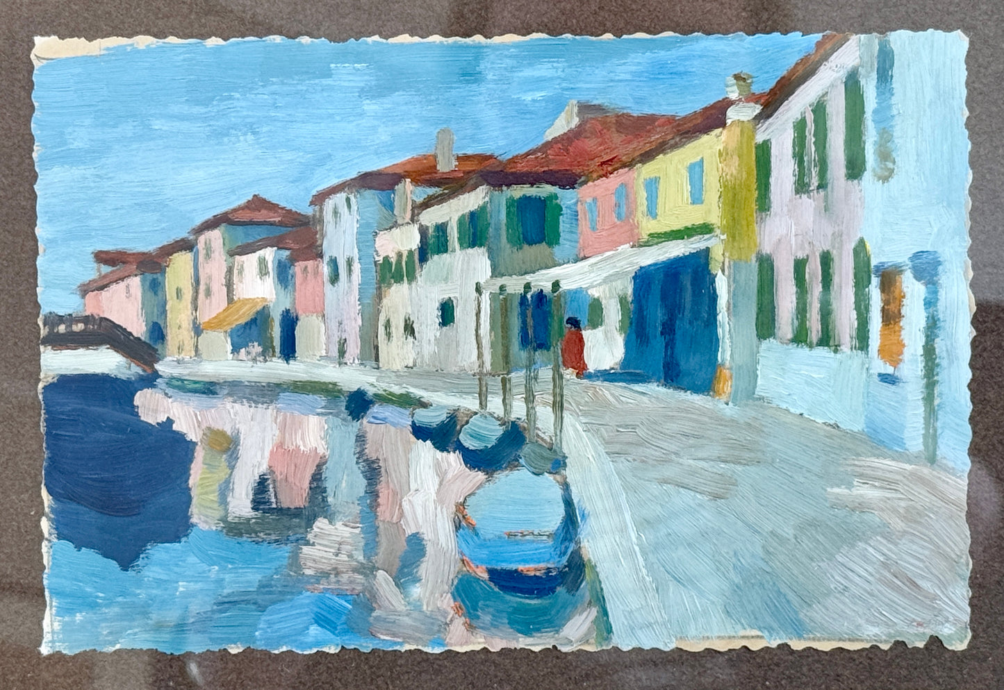 Victoria Donohue Venice Italy Canal Oil Painting on Cowtan and Tout in Gold Frame