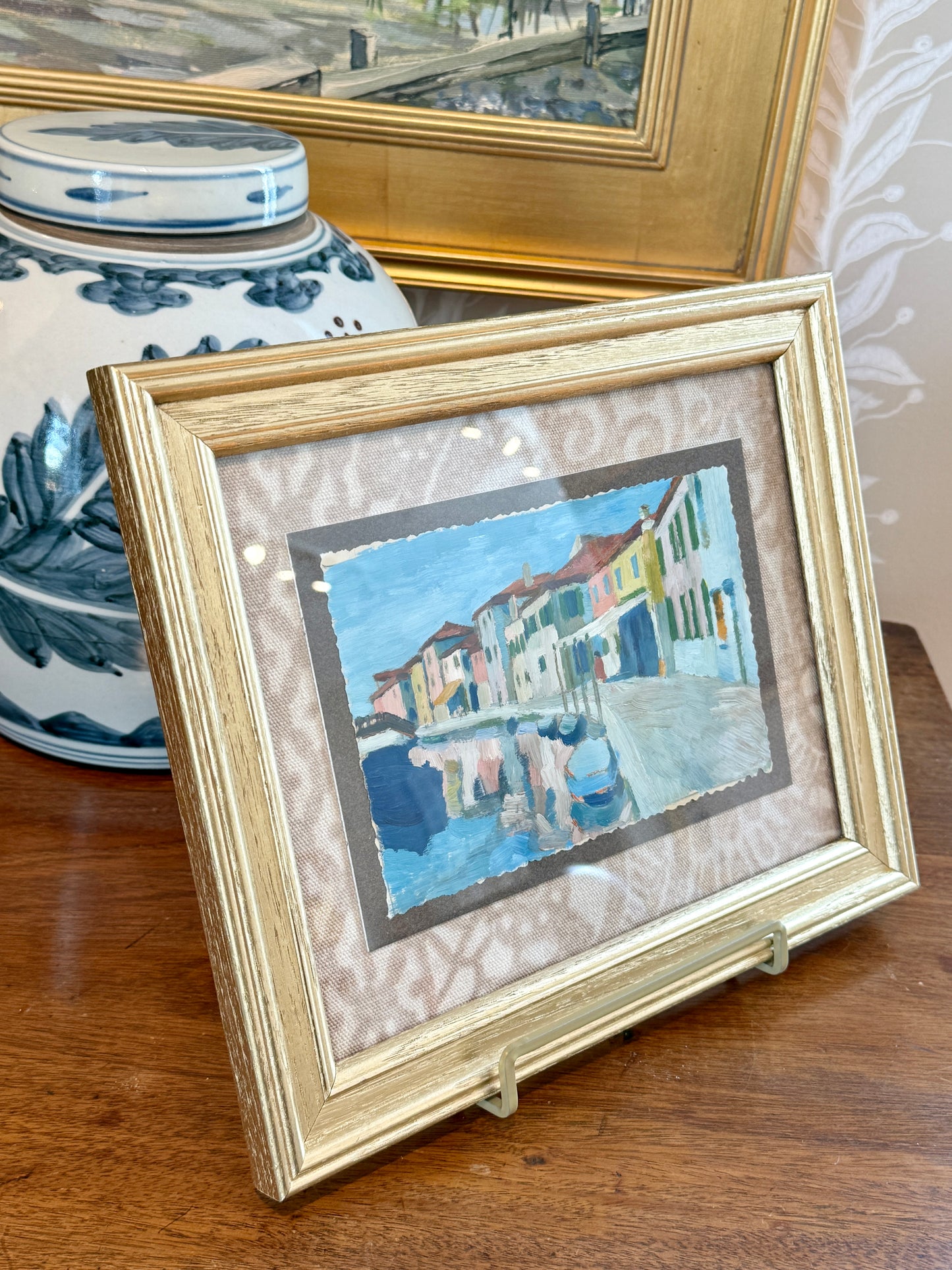 Victoria Donohue Venice Italy Canal Oil Painting on Cowtan and Tout in Gold Frame