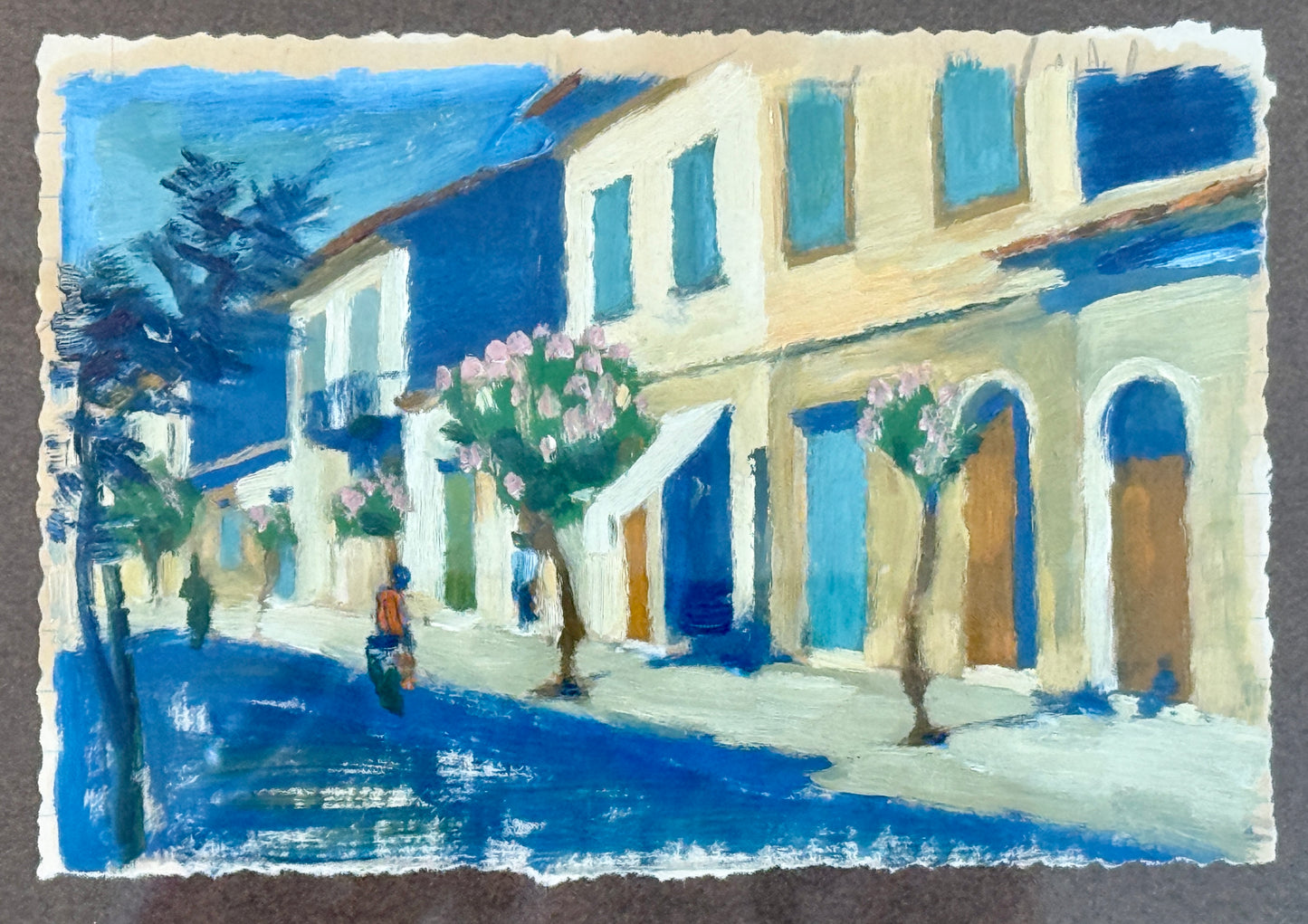 Victoria Donohue Crepe Myrtle Lined Downtown Oil Painting on Cowtan and Tout Fabric in Gold Frame