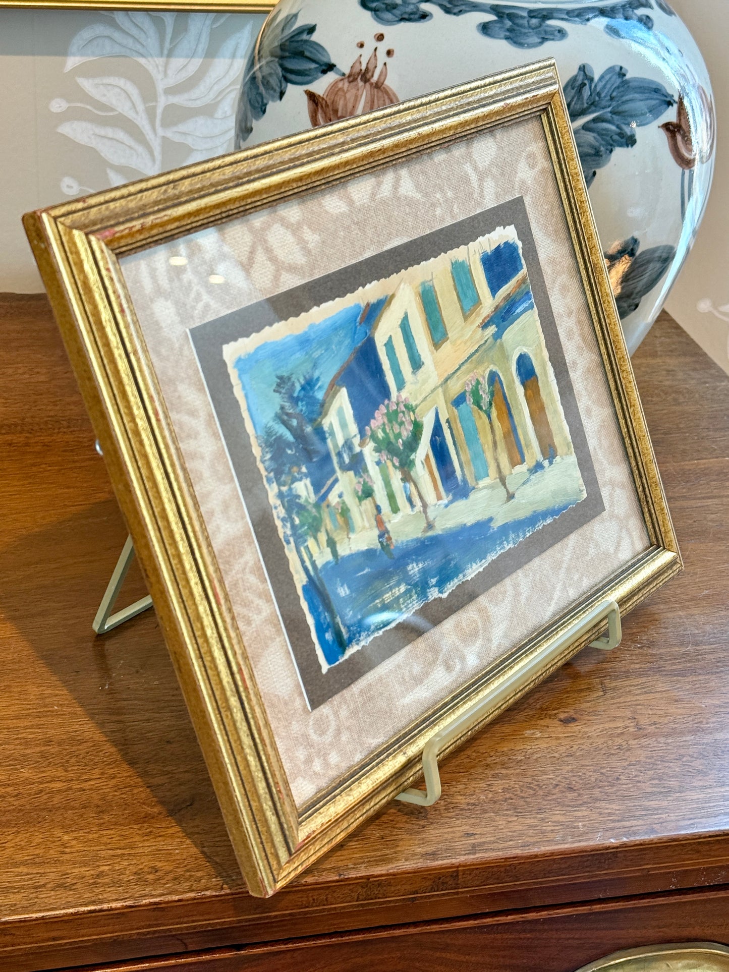 Victoria Donohue Crepe Myrtle Lined Downtown Oil Painting on Cowtan and Tout Fabric in Gold Frame