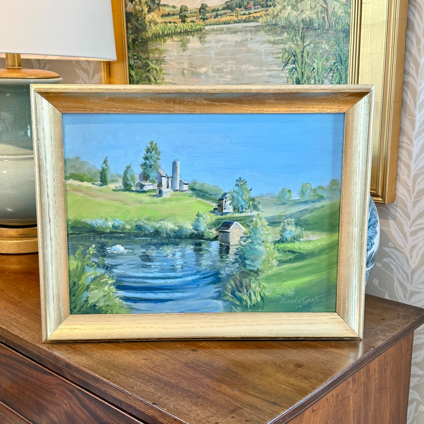 Harald Grote Winterthur East Farm Landscape in Gold Frame
