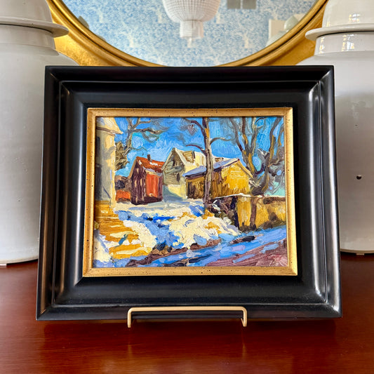 Vincent Crotty On a Winter Walk Impressionist Sunlist Townscape Oil Painting in Black Frame