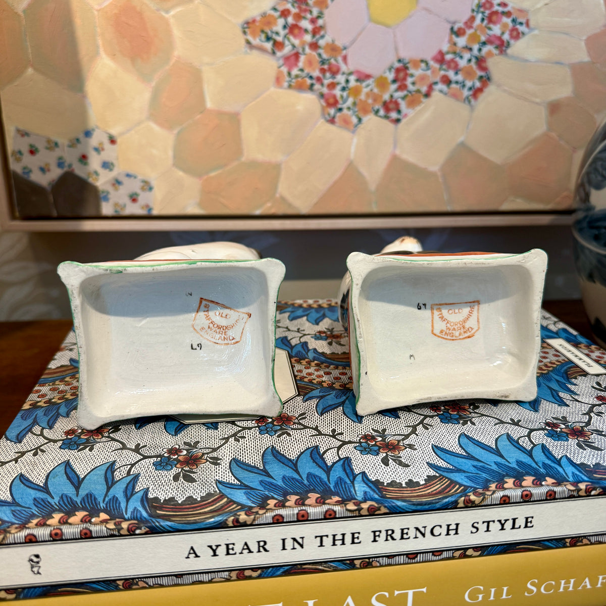 Late 19th - Early 20th Century Staffordshire England  Pottery Pair of Mantel Cats on Cushions