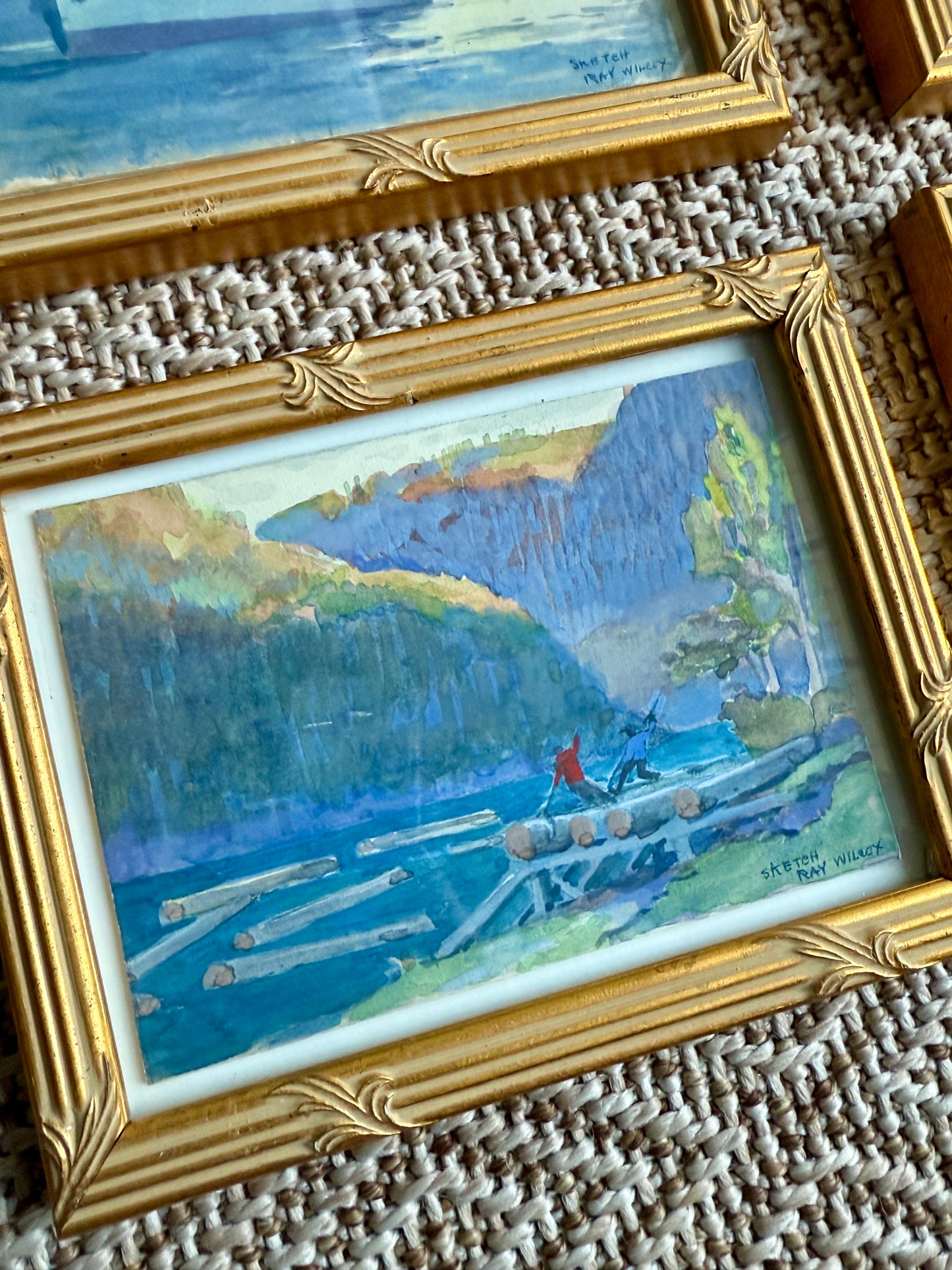 Set of Four Ray Wilcox Ships in Seascape and Landscape Oil Paintings in Gold Frames