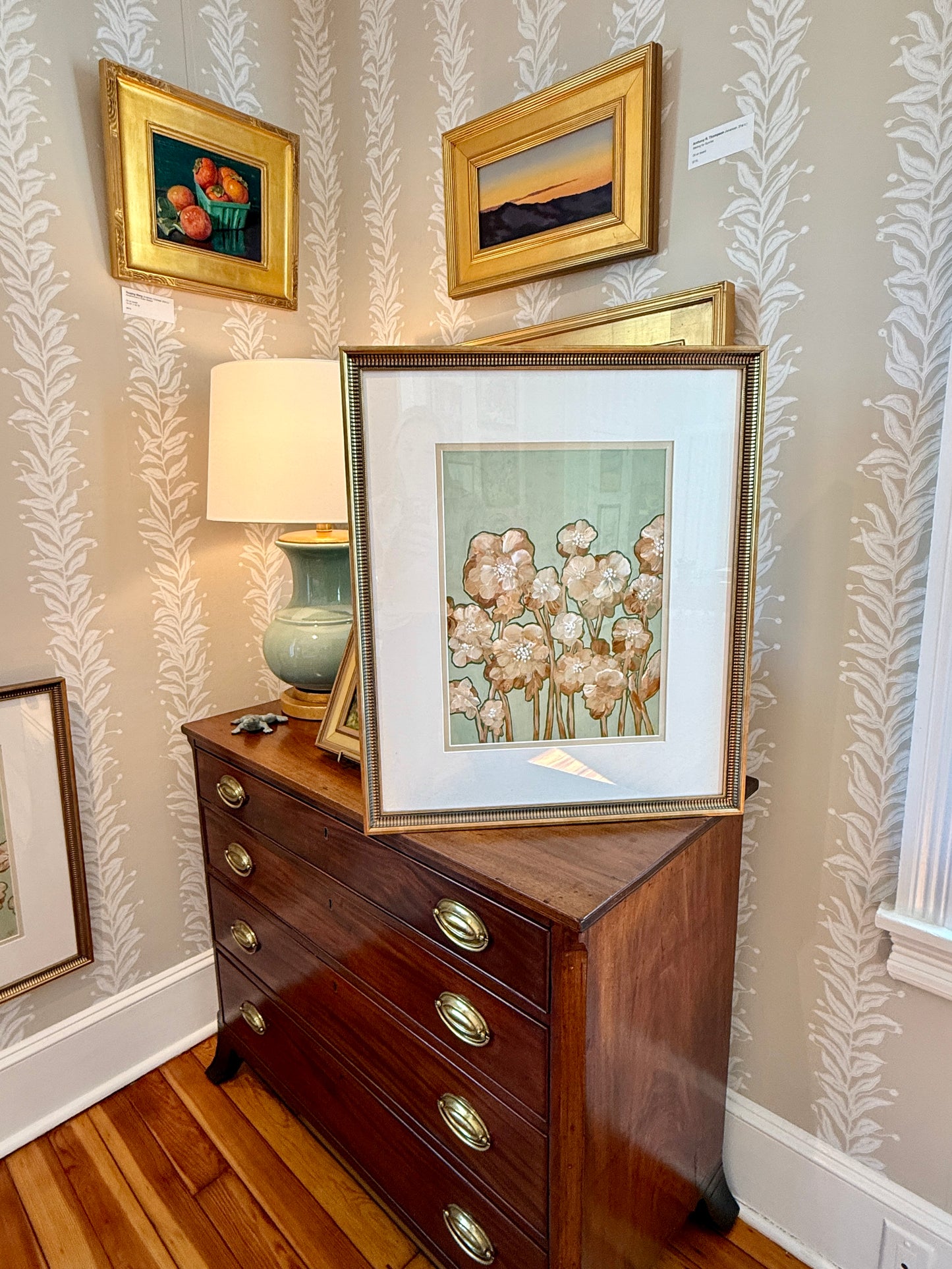 Alison Diamond McElroy Warm Flora II Abstract Floral Painting in Gold Frame