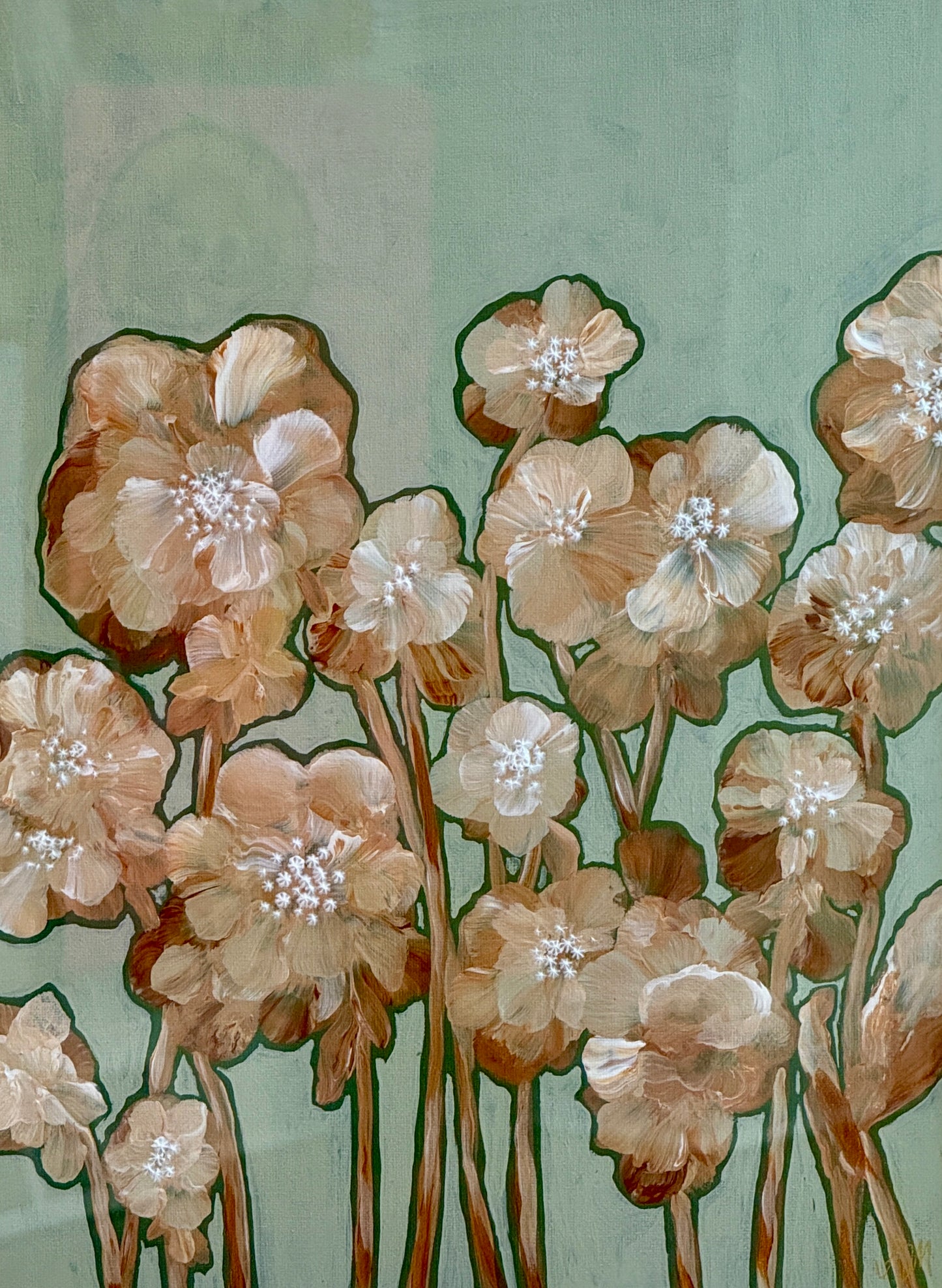 Alison Diamond McElroy Warm Flora II Abstract Floral Painting in Gold Frame
