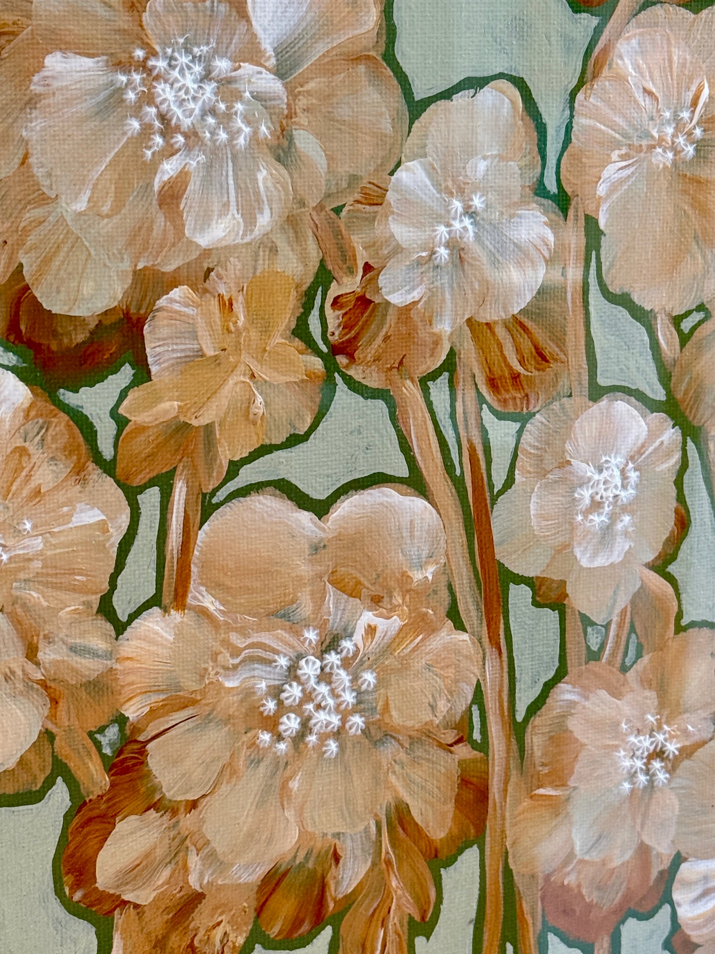Alison Diamond McElroy Warm Flora II Abstract Floral Painting in Gold Frame