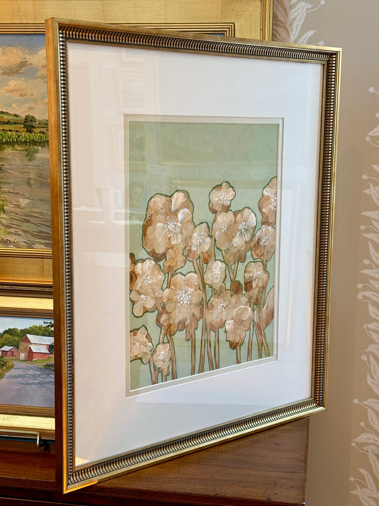 Alison Diamond McElroy Warm Flora II Abstract Floral Painting in Gold Frame