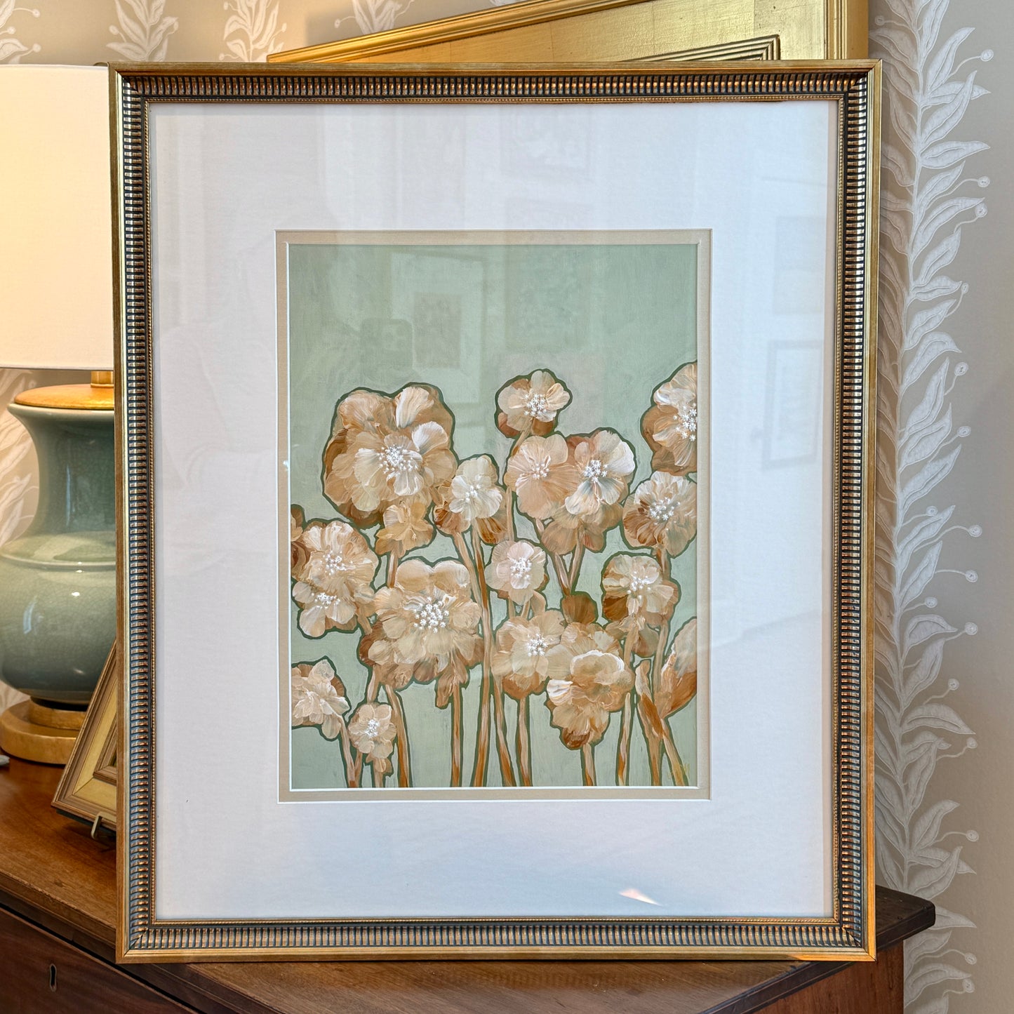 Alison Diamond McElroy Warm Flora II Abstract Floral Painting in Gold Frame