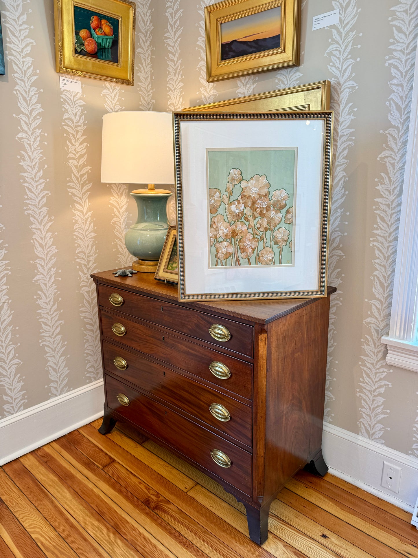 Alison Diamond McElroy Warm Flora I Abstract Floral Painting in Gold Frame