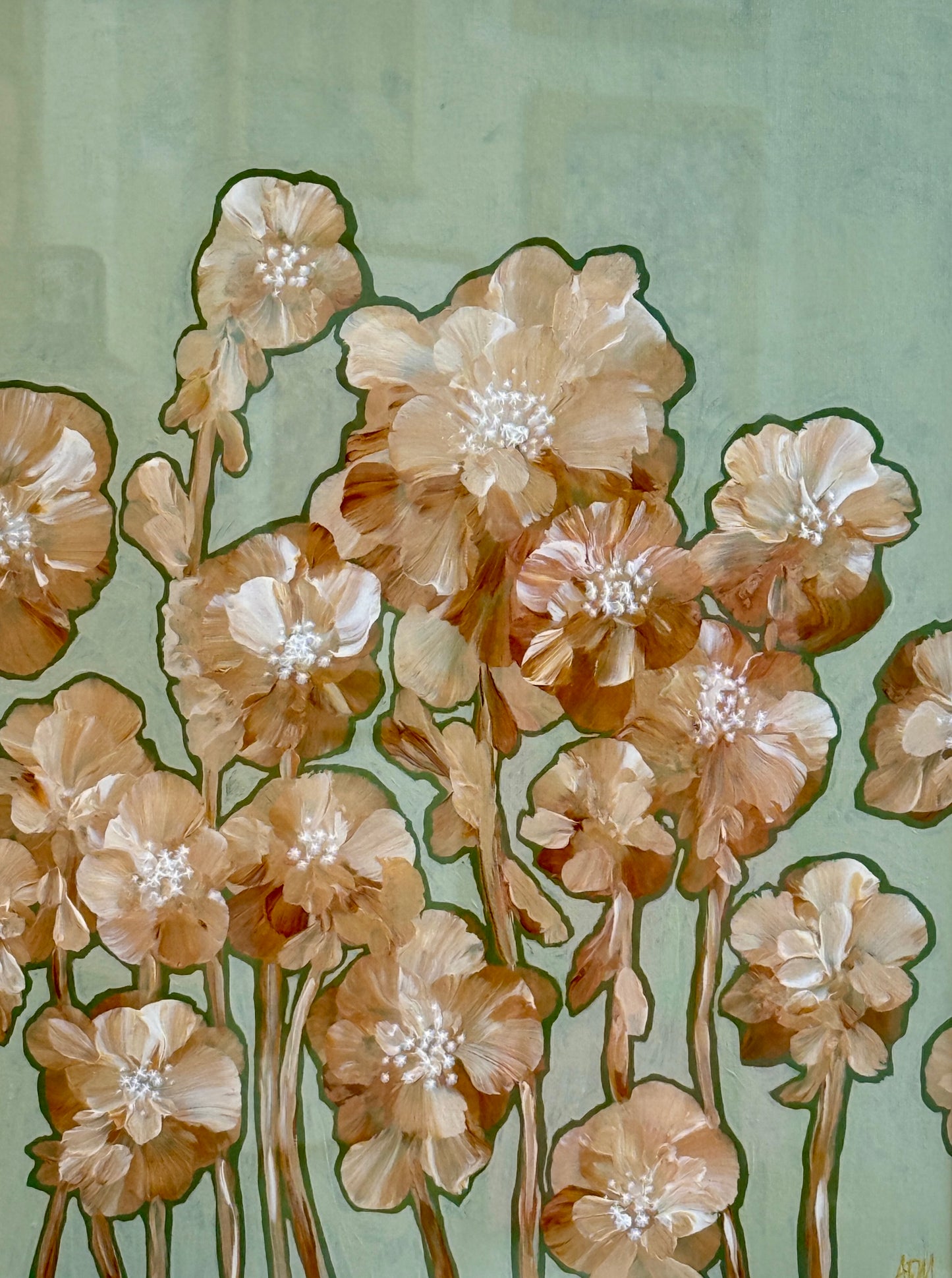 Alison Diamond McElroy Warm Flora I Abstract Floral Painting in Gold Frame