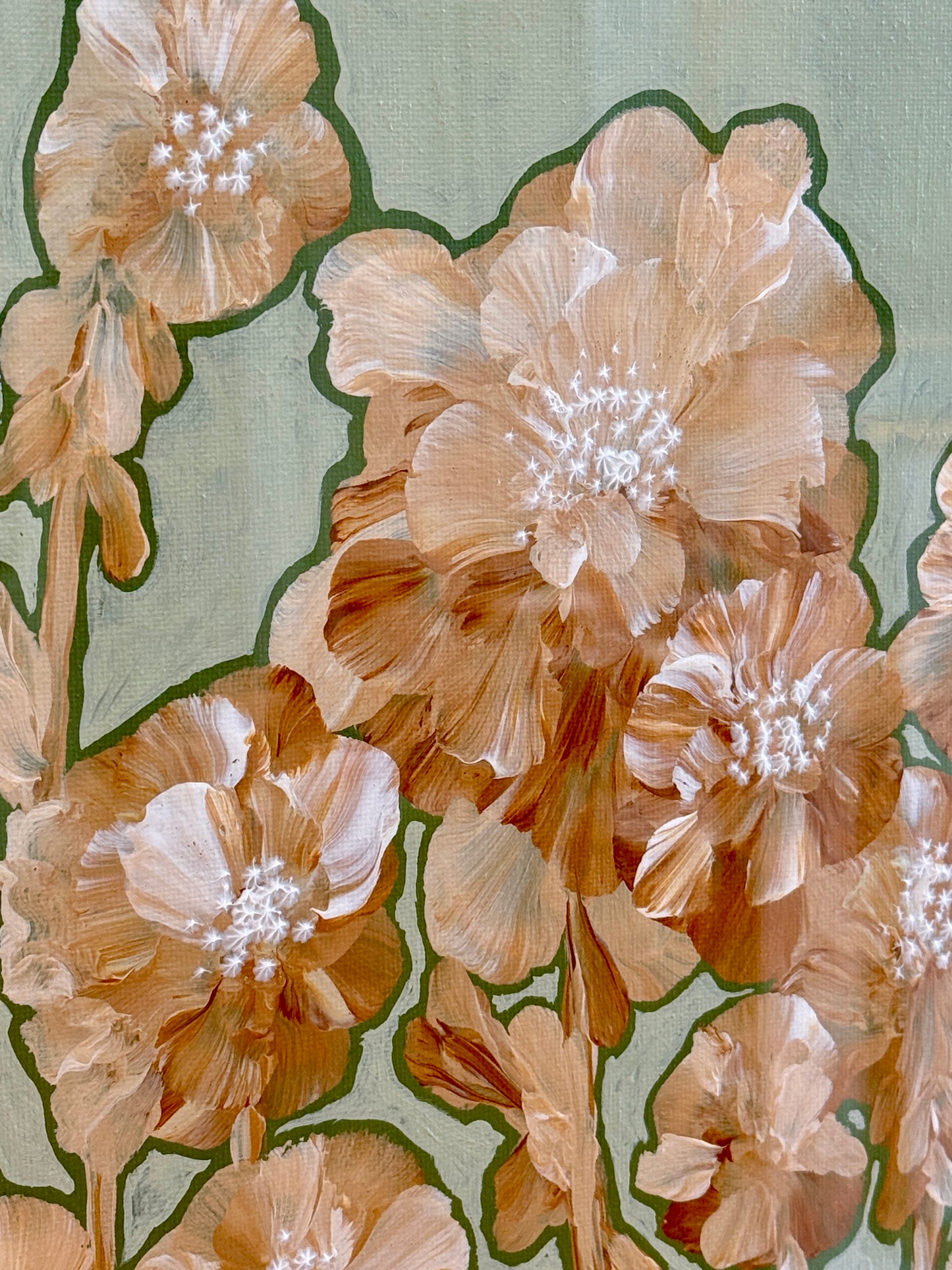 Alison Diamond McElroy Warm Flora I Abstract Floral Painting in Gold Frame