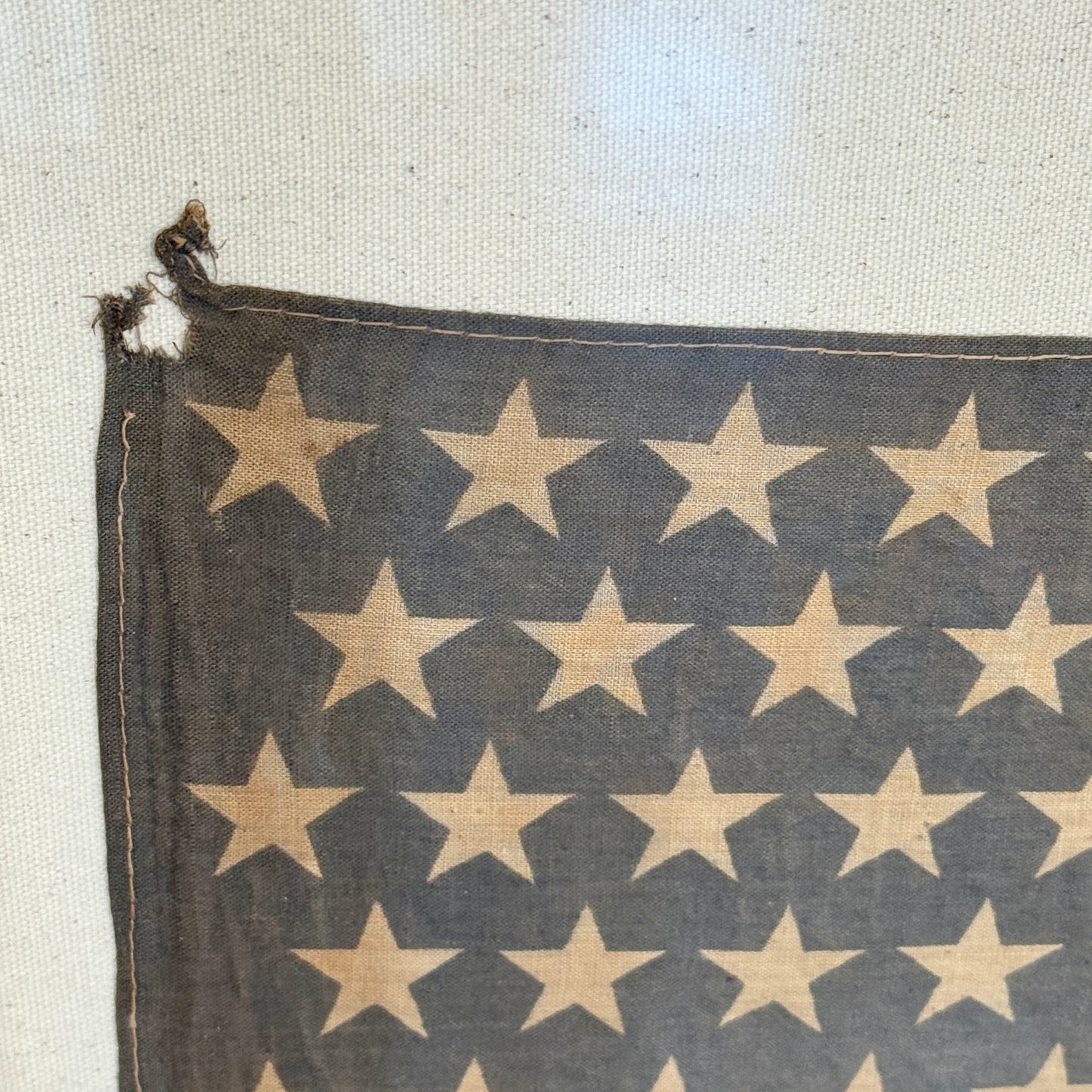 Antique 48 Staggered Star American Flag on Ivory Duck Cloth in Gold Scoop Frame