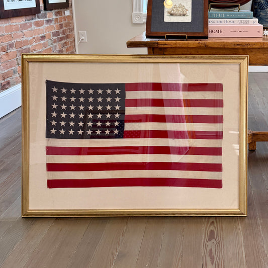 Extra Large 48 Star American Flag on Ivory Duck Cloth in Gold Frame