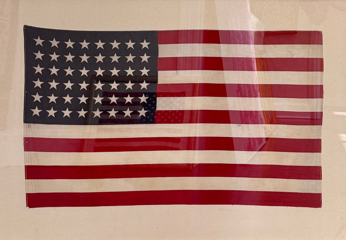 Extra Large 48 Star American Flag on Ivory Duck Cloth in Gold Frame