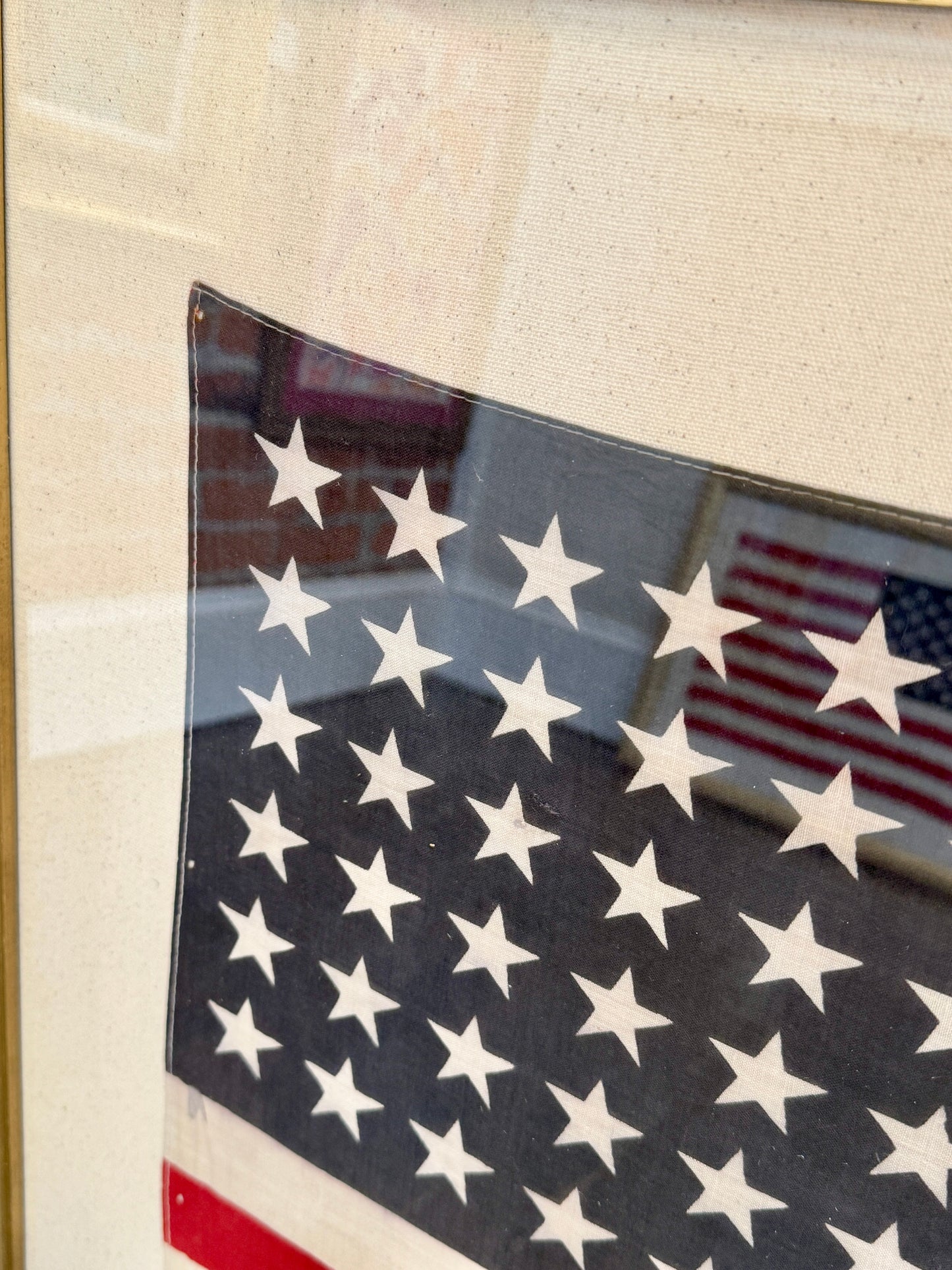 Extra Large 48 Star American Flag on Ivory Duck Cloth in Gold Frame