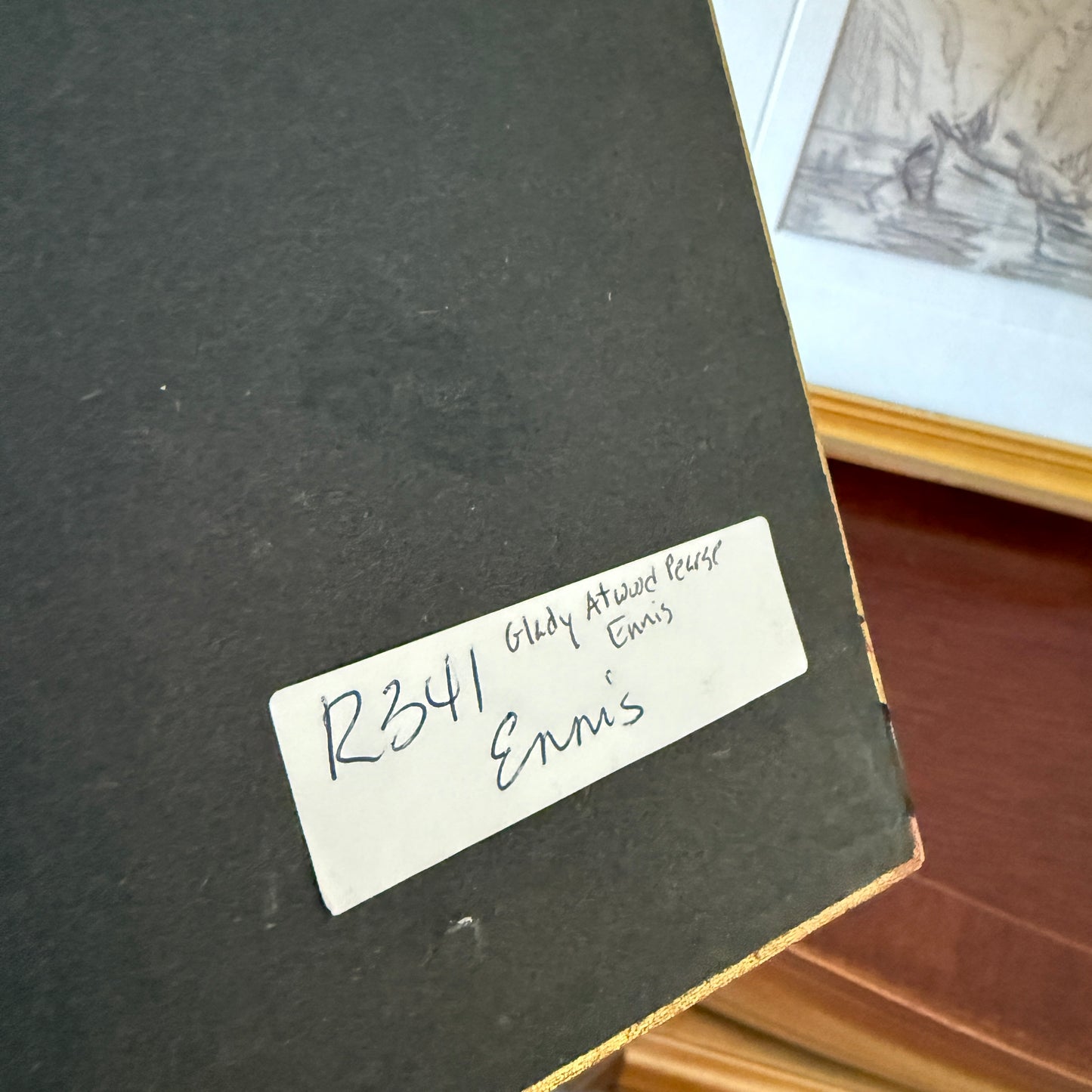 Set of Two Gladys Atwood Ennis Seascape and Landscape Drawings in Gold Frames