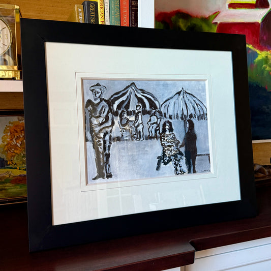 Richard Derby Tucker Figural Abstract Tonal Ink and Watercolor Group Portrait in Black Frame