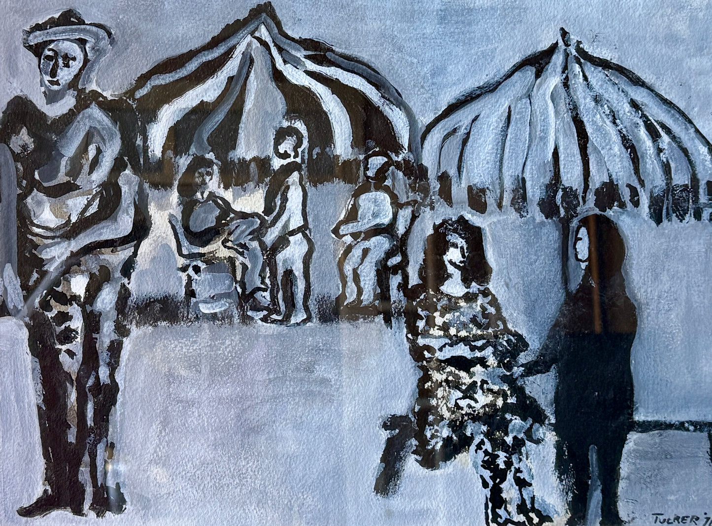 Richard Derby Tucker Figural Abstract Tonal Ink and Watercolor Group Portrait in Black Frame