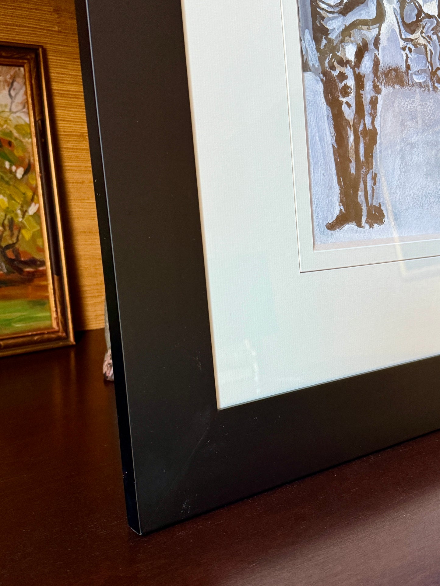 Richard Derby Tucker Figural Abstract Tonal Ink and Watercolor Group Portrait in Black Frame